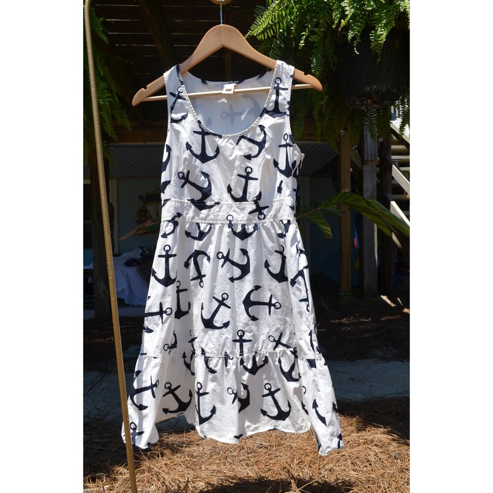 J.Crew Nautical Anchor Cotton Sundress Sz 0 Coastal Preppy Summer Dress Pockets